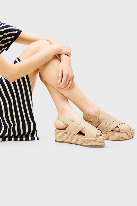 Tommy Hilfiger Pamuklu Plartform Espadril Bayan Sandalet FW0FW08669 ACC BEJ - 2