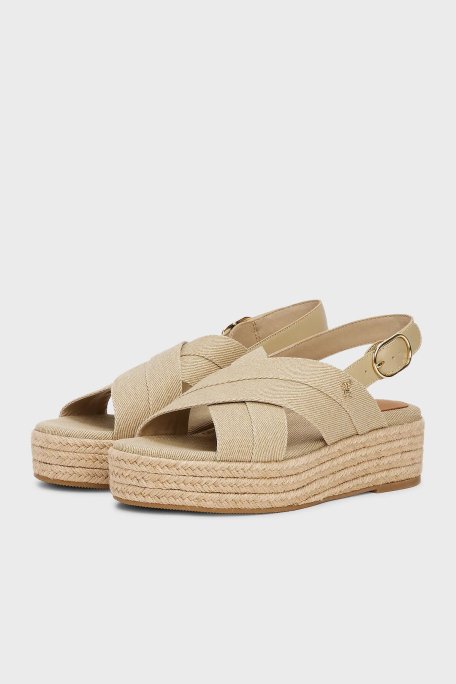 Tommy Hilfiger Pamuklu Plartform Espadril Bayan Sandalet FW0FW08669 ACC BEJ - 4
