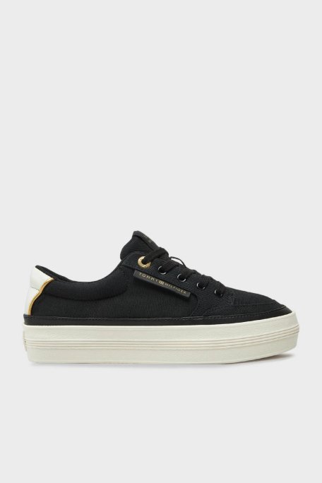 Tommy Hilfiger Pamuklu Platform Taban Sneaker Bayan Ayakkabı FW0FW08323 BDS SİYAH - 1
