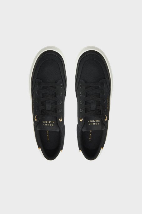 Tommy Hilfiger Pamuklu Platform Taban Sneaker Bayan Ayakkabı FW0FW08323 BDS SİYAH - 4