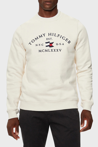 Tommy Hilfiger Pamuklu Regular Fit Bisiklet Yaka Logo Nakışlı Erkek Sweat MW0MW35526 Z00 AÇIK BEJ - 1