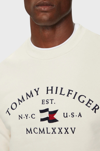 Tommy Hilfiger Pamuklu Regular Fit Bisiklet Yaka Logo Nakışlı Erkek Sweat MW0MW35526 Z00 AÇIK BEJ - 4