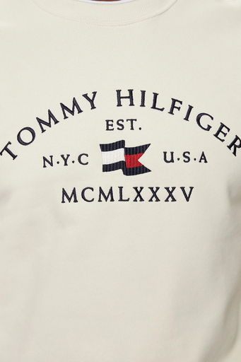 Tommy Hilfiger Pamuklu Regular Fit Bisiklet Yaka Logo Nakışlı Erkek Sweat MW0MW35526 Z00 AÇIK BEJ - 5