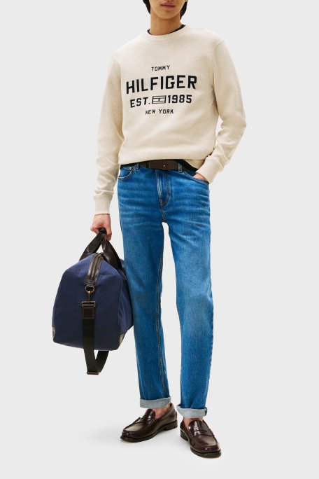 Tommy Hilfiger Pamuklu Regular Fit Bisiklet Yaka Logolu Erkek Kazak MW0MW39533 HGF BEJ - 2