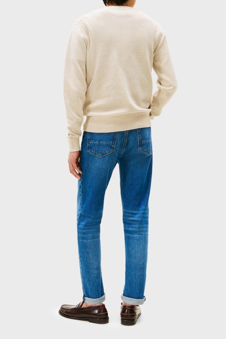 Tommy Hilfiger Pamuklu Regular Fit Bisiklet Yaka Logolu Erkek Kazak MW0MW39533 HGF BEJ - 3