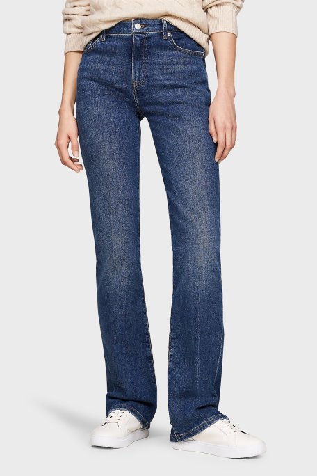 Tommy Hilfiger Pamuklu Regular Fit Yüksek Bel Geniş Paça Jeans Bayan Kot Pantolon WW0WW43494 1BL MAVİ - 1