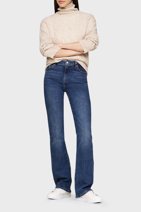 Tommy Hilfiger Pamuklu Regular Fit Yüksek Bel Geniş Paça Jeans Bayan Kot Pantolon WW0WW43494 1BL MAVİ - 3