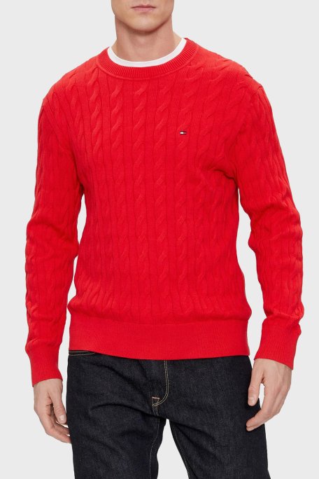 Tommy Hilfiger Pamuklu Relaxed Fit Bisiklet Yaka Örme Erkek Kazak MW0MW33132 XLG KIRMIZI - 5