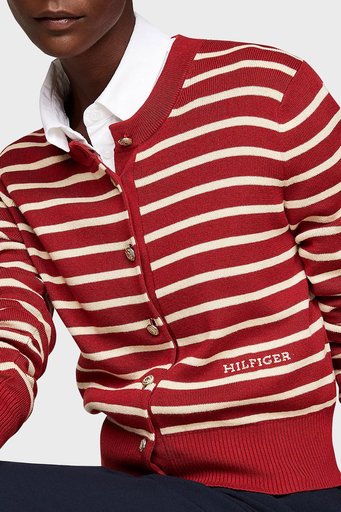 Tommy Hilfiger Pamuklu Slim Fit Çizgili Bayan Hırka WW0WW43148 04U Kiremit-Bej - 9