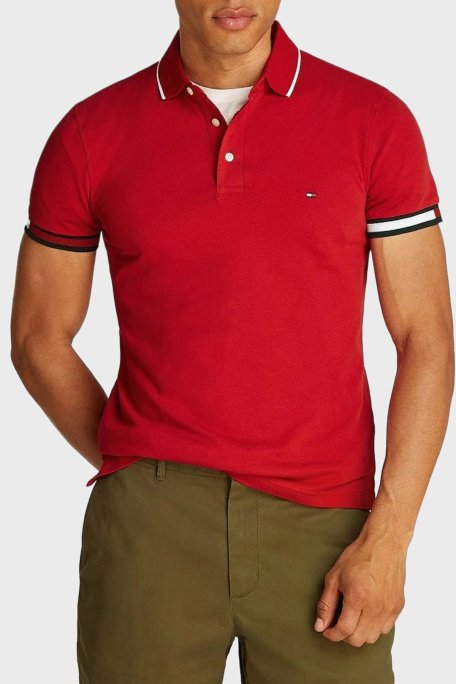 Tommy Hilfiger Pamuklu Slim Fit Düğmeli Erkek Polo Yaka T Shirt MW0MW38458 XLD KIRMIZI - 1