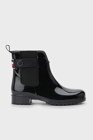 Tommy Hilfiger - Tommy Hilfiger Parlak Elastik Bantlı Bayan Bot FW0FW06777 BDS SİYAH