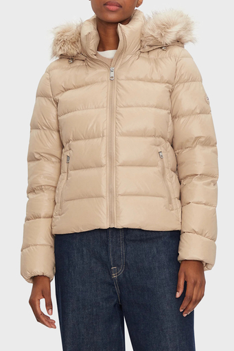 Tommy Hilfiger Regular Fit Su İtici Kuş Tüyü Dolgulu Kapüşonlu Şişme Bayan Mont WW0WW43520 AEG BEJ - 1