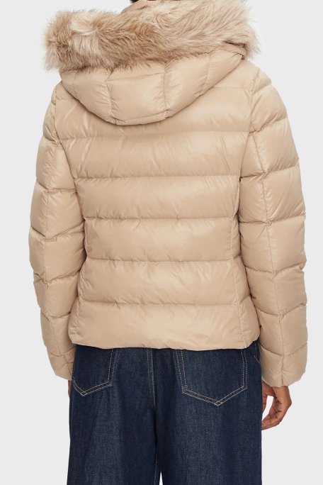 Tommy Hilfiger Regular Fit Su İtici Kuş Tüyü Dolgulu Kapüşonlu Şişme Bayan Mont WW0WW43520 AEG BEJ - 2