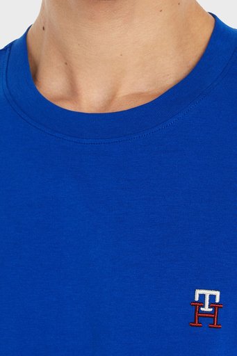 Tommy Hilfiger Saf Pamuklu Jarse Regular Fit Bisiklet Yaka Erkek T Shirt MW0MW30054 C66 MAVİ - 3