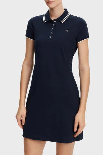 Tommy Hilfiger Streç Pamuklu Regular Fit Mini Boy Şeritli Polo Yaka Bayan Elbise WW0WW45532 C1G LACİVERT - 1