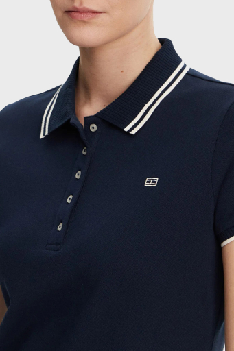 Tommy Hilfiger Streç Pamuklu Regular Fit Mini Boy Şeritli Polo Yaka Bayan Elbise WW0WW45532 C1G LACİVERT - 4