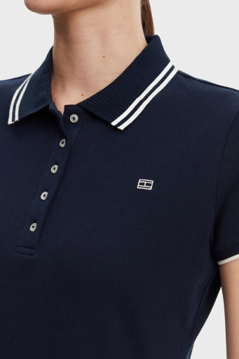 Tommy Hilfiger Streç Pamuklu Regular Fit Mini Boy Şeritli Polo Yaka Bayan Elbise WW0WW45532 C1G LACİVERT - 5