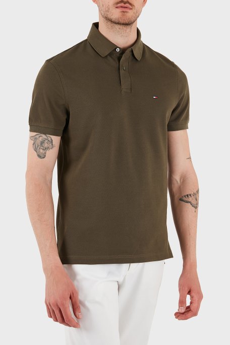 Tommy Hilfiger Streç Pamuklu Slim Fit Düğmeli Erkek Polo Yaka T Shirt MW0MW17770 RBN KOYU HAKİ - 1