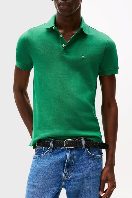 Tommy Hilfiger Streç Pamuklu Slim Fit Düğmeli Erkek Polo Yaka T Shirt MW0MW17771 L4F YEŞİL - 1