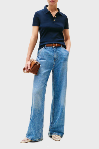 Tommy Hilfiger Streç Pamuklu Slim Fit Gold Düğmeli Bayan Polo Yaka T Shirt WW0WW45436 C1G LACİVERT - 2