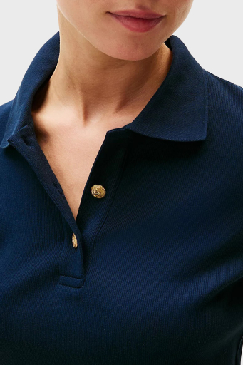 Tommy Hilfiger Streç Pamuklu Slim Fit Gold Düğmeli Bayan Polo Yaka T Shirt WW0WW45436 C1G LACİVERT - 4