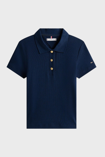 Tommy Hilfiger Streç Pamuklu Slim Fit Gold Düğmeli Bayan Polo Yaka T Shirt WW0WW45436 C1G LACİVERT - 5