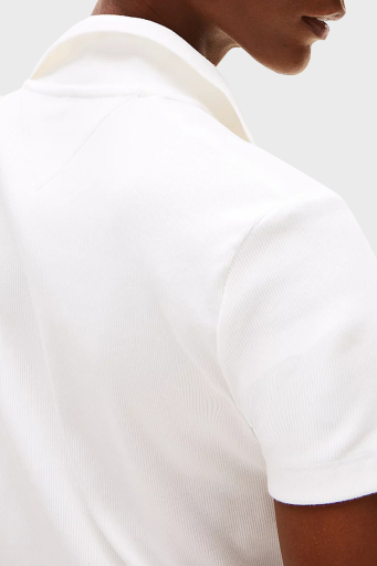 Tommy Hilfiger Streç Pamuklu Slim Fit Gold Düğmeli Bayan Polo Yaka T Shirt WW0WW45436 YBL BEYAZ - 4