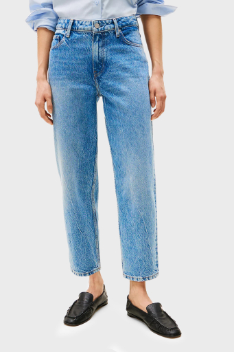 Tommy Hilfiger Streç Pamuklu Tapered Fit Yüksek Bel Daralan Paça Jeans Bayan Kot Pantolon WW0WW44365 1A8 MAVİ - 1
