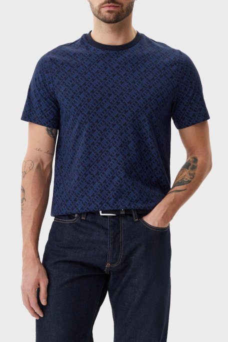 Tommy Hilfiger Tamamı Logolu % 100 Pamuk Regular Fit Bisiklet Yaka Erkek T Shirt MW0MW39251 DW5 LACİVERT - 1