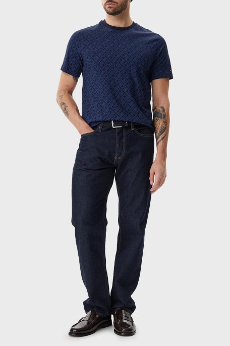 Tommy Hilfiger Tamamı Logolu % 100 Pamuk Regular Fit Bisiklet Yaka Erkek T Shirt MW0MW39251 DW5 LACİVERT - 2