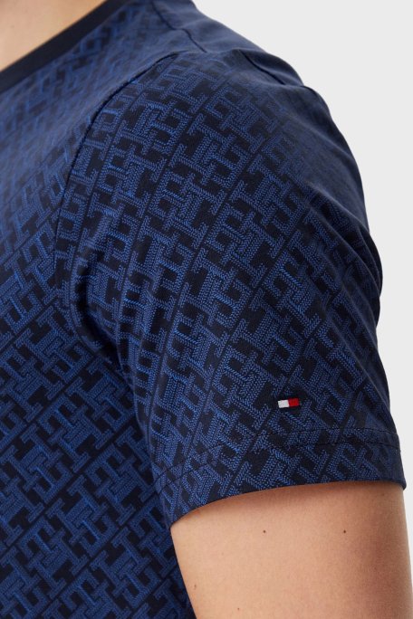 Tommy Hilfiger Tamamı Logolu % 100 Pamuk Regular Fit Bisiklet Yaka Erkek T Shirt MW0MW39251 DW5 LACİVERT - 4
