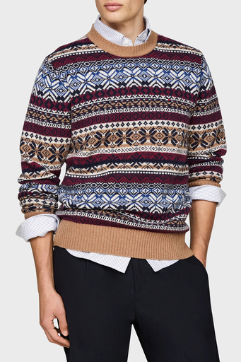 Tommy Hilfiger Yün Karışımlı Regular Fit Bisiklet Yaka Desenli Erkek Kazak MW0MW37026 0HD KAHVE - 1