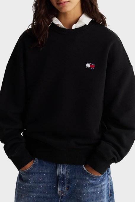 Tommy Jeans % 100 Pamuk Boxy Fit Bisiklet Yaka Bayan Sweat DW0DW19408 BDS SİYAH - 1