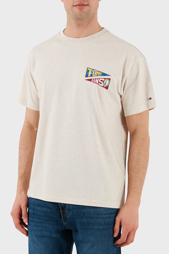 Tommy Jeans % 100 Pamuk Loose Fit Sırt Baskılı Erkek T Shirt DM0DM20350 AE3 BEJ - 1