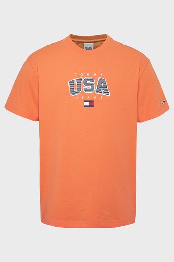 Tommy Jeans % 100 Pamuk Regular Fit Bisiklet Yaka Erkek T Shirt DM0DM16406 SDC ORANGE - 1