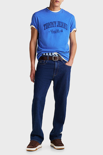 Tommy Jeans % 100 Pamuk Regular Fit Bisiklet Yaka Logolu Erkek T Shirt DM0DM20356 C6E MAVİ - 3