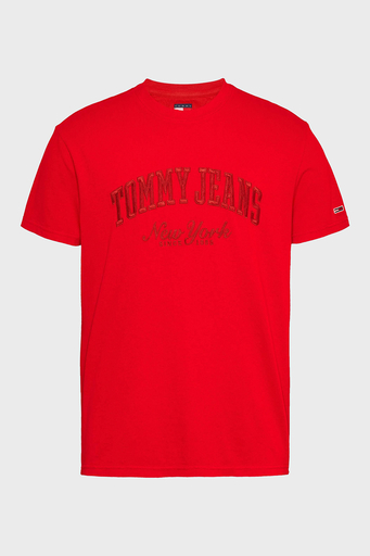 Tommy Jeans % 100 Pamuk Regular Fit Bisiklet Yaka Logolu Erkek T Shirt DM0DM20356 XME KIRMIZI - 1