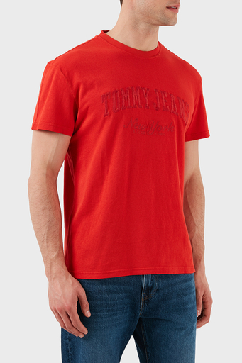 Tommy Jeans % 100 Pamuk Regular Fit Bisiklet Yaka Logolu Erkek T Shirt DM0DM20356 XME KIRMIZI - 4