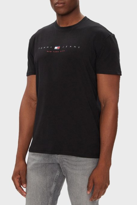 Tommy Jeans % 100 Pamuk Regular Fit Bisiklet Yaka Logolu Erkek T Shirt DM0DM21911 BDS SİYAH - 1