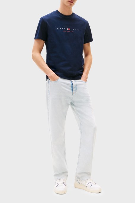 Tommy Jeans % 100 Pamuk Regular Fit Bisiklet Yaka Logolu Erkek T Shirt DM0DM21911 C1G LACİVERT - 2