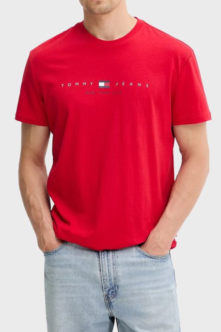 Tommy Jeans % 100 Pamuk Regular Fit Bisiklet Yaka Logolu Erkek T Shirt DM0DM21911 XLE KIRMIZI - 1