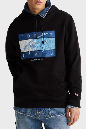 Tommy Jeans % 100 Pamuk Regular Fit Kapüşon Yaka Logolu Erkek Sweat DM0DM21100 BDS SİYAH - 1