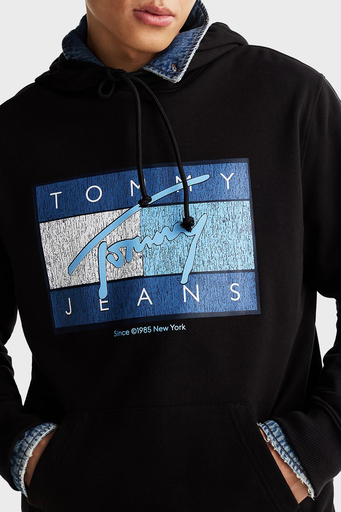 Tommy Jeans % 100 Pamuk Regular Fit Kapüşon Yaka Logolu Erkek Sweat DM0DM21100 BDS SİYAH - 4