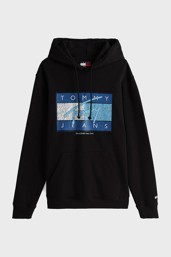 Tommy Jeans % 100 Pamuk Regular Fit Kapüşon Yaka Logolu Erkek Sweat DM0DM21100 BDS SİYAH - 5