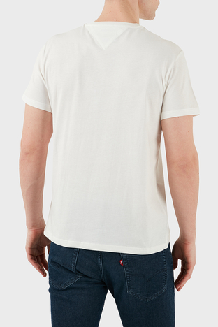 Tommy Jeans - Tommy Jeans % 100 Pamuk Slim Fit Bisiklet Yaka Logolu Erkek T Shirt DM0DM20779 YBL BEYAZ (1)