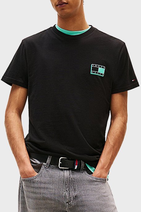 Tommy Jeans % 100 Pamuk Slim Fit Bisiklet Yaka Logolu Erkek T Shirt DM0DM21577 BDS SİYAH - 1