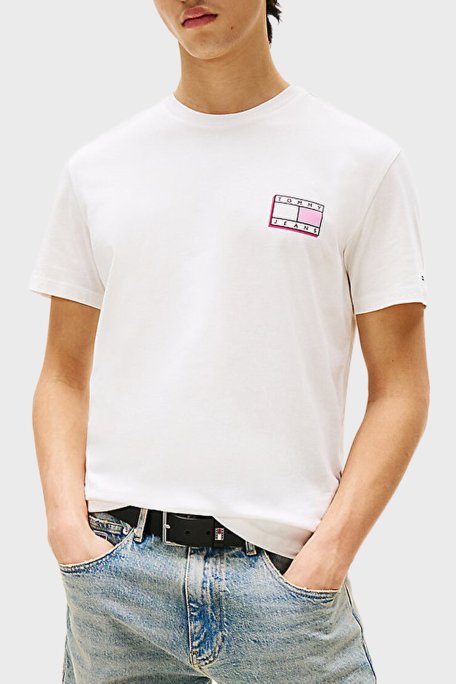 Tommy Jeans % 100 Pamuk Slim Fit Bisiklet Yaka Logolu Erkek T Shirt DM0DM21577 YBL BEYAZ - 1