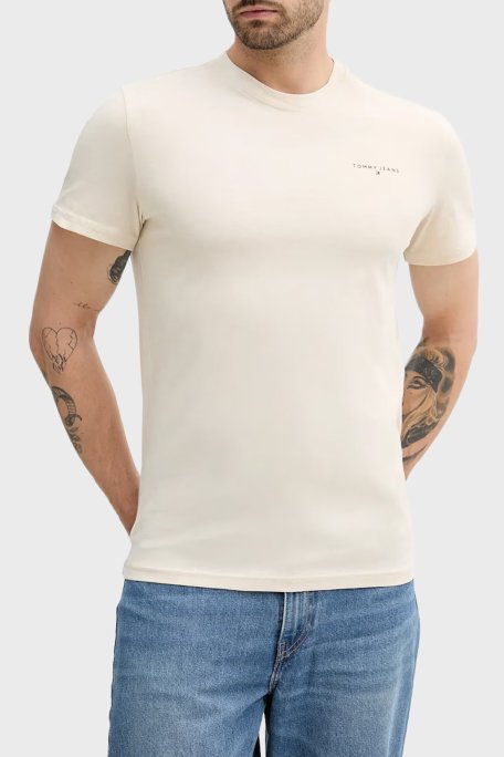 Tommy Jeans % 100 Pamuk Slim Fit Bisiklet Yaka Logolu Erkek T Shirt DM0DM21780 ACH KREM - 1