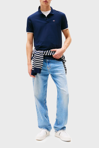 Tommy Jeans % 100 Pamuk Slim Fit Düğmeli Erkek Polo Yaka T Shirt DM0DM20676 C1G LACİVERT - 3