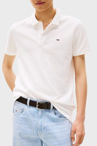 Tommy Jeans % 100 Pamuk Slim Fit Düğmeli Erkek Polo Yaka T Shirt DM0DM20676 YBL BEYAZ - 1